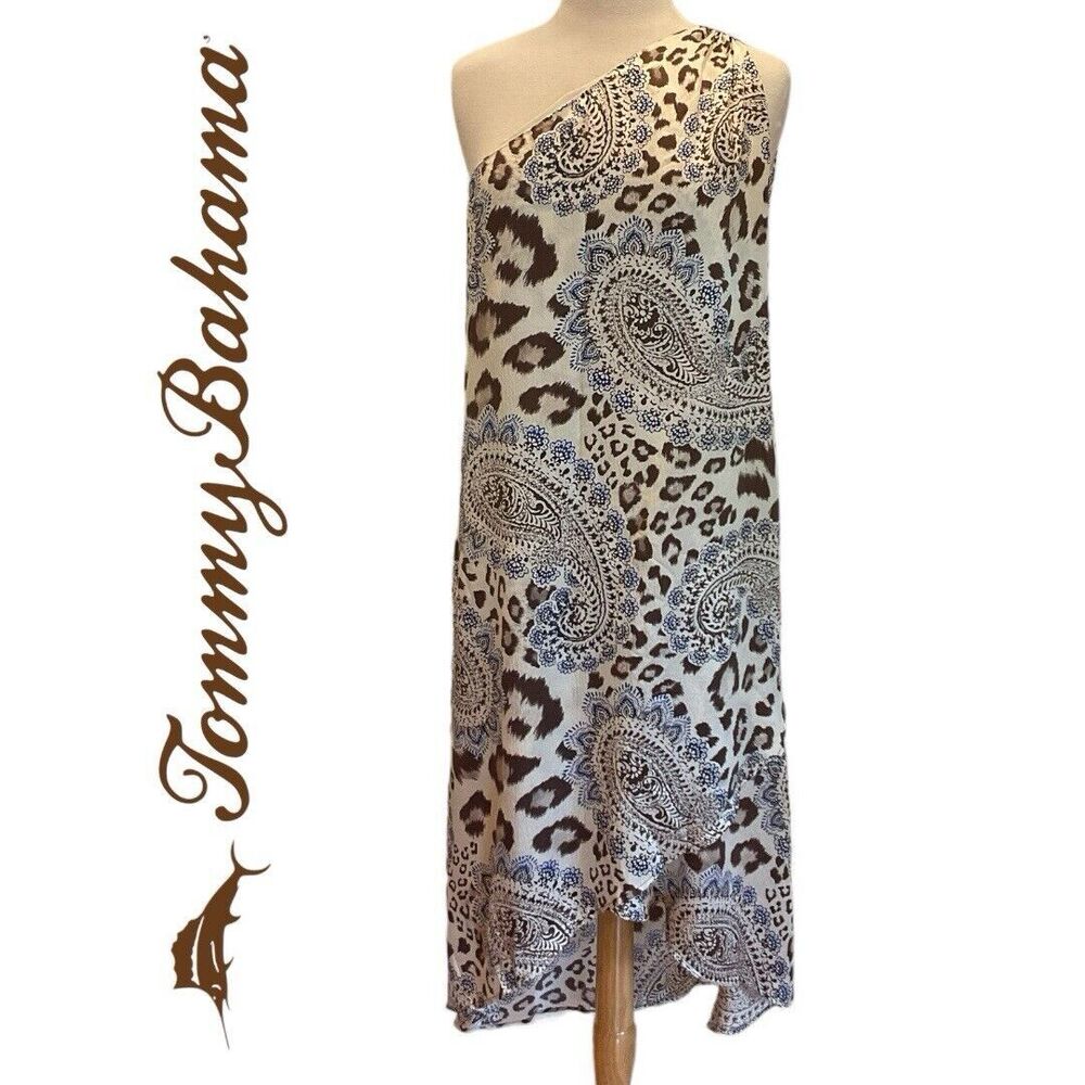 Tommy‎ Bahama Silk One Shoulder Dress Leopard Animal Print Paisley Size 14